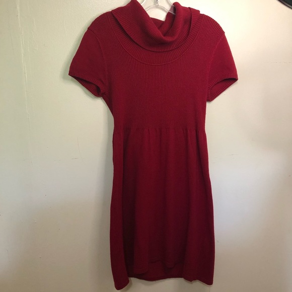Pink Rose Red Turtleneck Sweater Dress – Size M, Cozy Short Sleeve Knit - Picture 3 of 6